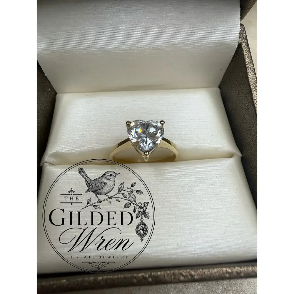 14K Gold Heart Cut Simulated Diamond CZ Solitaire Engagement Ring Size 5.75